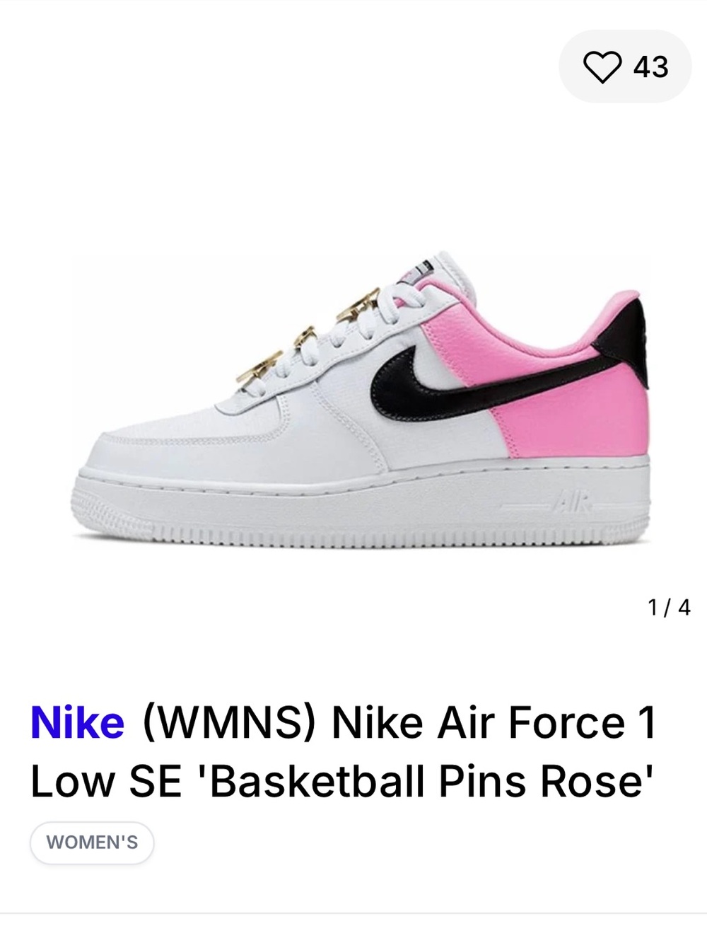 Nike Air Force 1 Low SE- White, Pink & Black